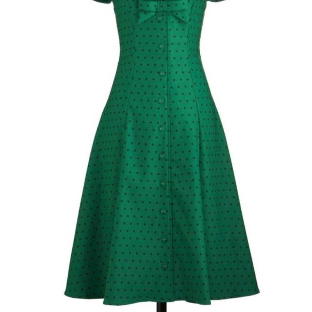 EUC Tatyana "Esmeralda" Green Polka Dot Bow Pinup Dress Size XXL - Picture 5 of 12